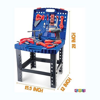 76 Pcs Kids Tool Bench Set, Foldable Tool Set with Electronic Play Drill Construction Workshop 