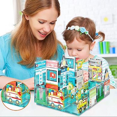 Picassotiles 8pc Magnet Building Blocks Metro City 8 Vehicle Magnetized Action Figures