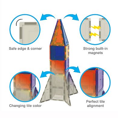 PicassoTiles UV Activated Color Changing Rocket Set 31pc Magnet Tiles