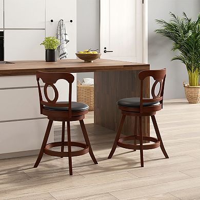 Set Of 2 Swivel Bar Stools With Footrest