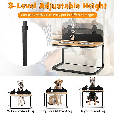 Dog Bowl Stand With 2 Stainless Steel Food Water Bowls