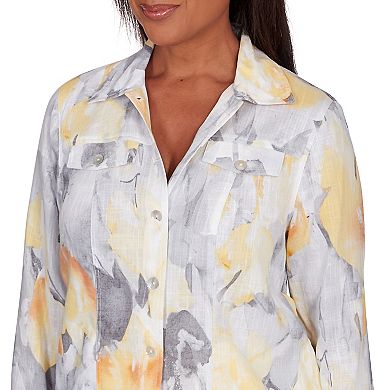 Women's Alfred Dunner Abstract Watercolor Button-Up Top