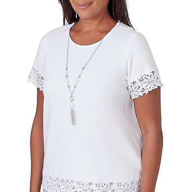 Women's Alfred Dunner Lace Border Top with Detachable Necklace