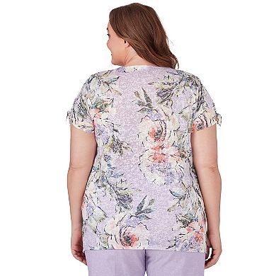 Plus Size Alfred Dunner Short Sleeve Burnout Floral Top