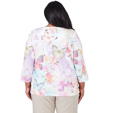 Plus Size Alfred Dunner Three Quarter Sleeve Butterfly Top