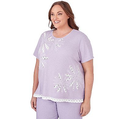 Plus Size Alfred Dunner Flower Lace Trim Top