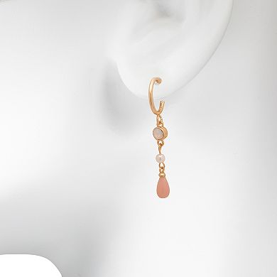 LC Lauren Conrad Gold Tone Crystal & Simulated Pearl Coral Linear Drop Earrings