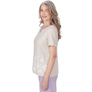 Petite Alfred Dunner Embroidered Diamond Border Top