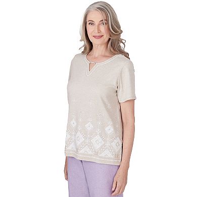 Petite Alfred Dunner Embroidered Diamond Border Top