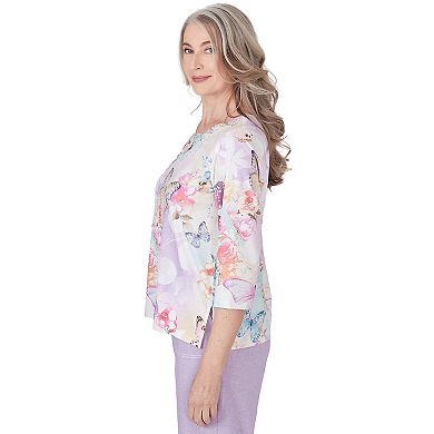 Petite Alfred Dunner Three Quarter Sleeve Butterfly Top