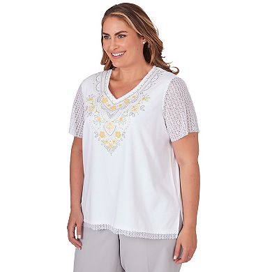 Plus Size Alfred Dunner Lace Sleeve Embroidered Top