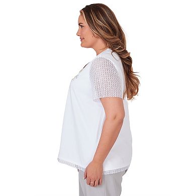 Plus Size Alfred Dunner Lace Sleeve Embroidered Top