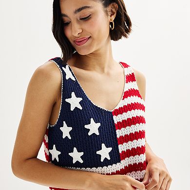 Juniors' Jollidays American Flag Crochet Tank Top