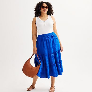 Plus Size Sonoma Goods For Life® Tiered Long Midi Skirt