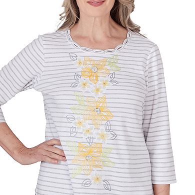 Petite Alfred Dunner Striped Embroidered Top