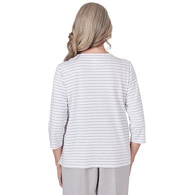 Petite Alfred Dunner Striped Embroidered Top