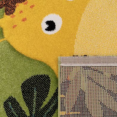 Kids Rug With Jungle Animal Motif In Green