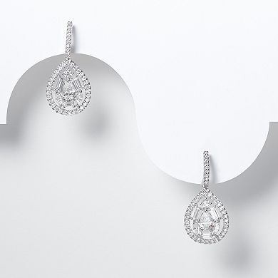 Rhodium-Plated Sterling Silver Cubic Zirconia Pear Drop Earrings
