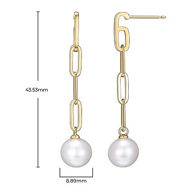 18k Gold Over Sterling Silver Cultured Freshwater Pearl Paperclip Drop Earrings