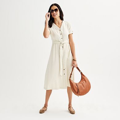 Women's Croft & Barrow Short Sleeve Tie Waist Midi Utility Dress