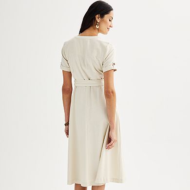 Women's Croft & Barrow Short Sleeve Tie Waist Midi Utility Dress