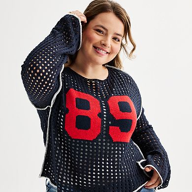 Juniors' Plus Size SO® 89 Cropped Open Stitch Sweater