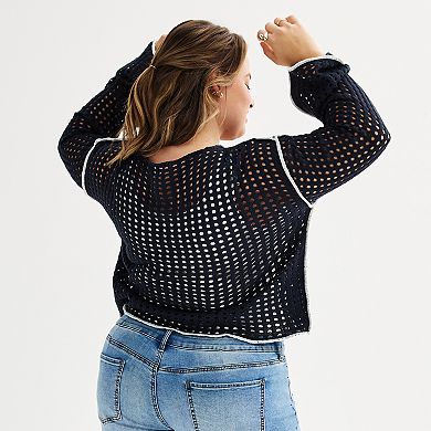 Juniors' Plus Size SO® 89 Cropped Open Stitch Sweater