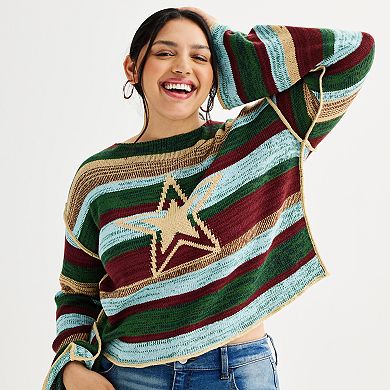 Juniors' Plus Size SO® Star Cropped Sweater