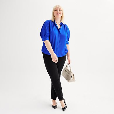 Plus Size Nine West Balloon Sleeve Collared Top