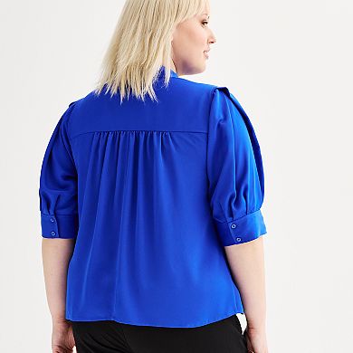 Plus Size Nine West Balloon Sleeve Collared Top