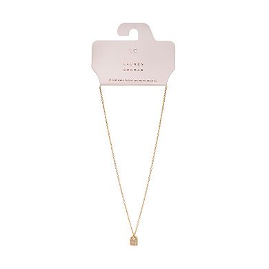 LC Lauren Conrad Gold Tone Stoned Dog Tag Necklace