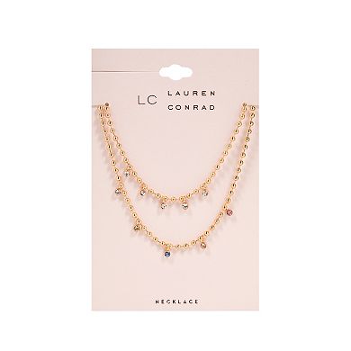 LC Lauren Conrad Gold Tone Layered Beaded Dangle Chain Necklace