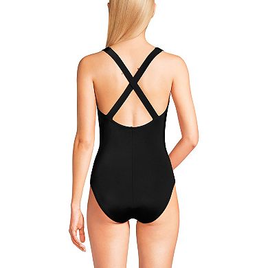 Women's Lands' End Scoop Neck X-Back Tugless One Piece Swimsuit