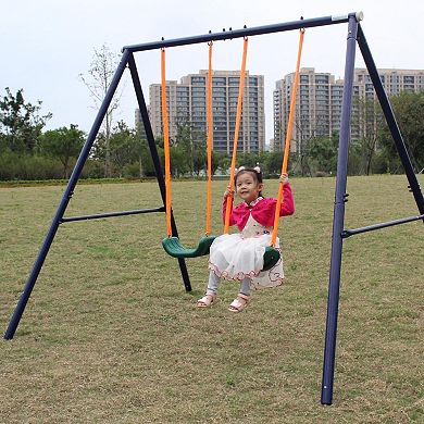 F.c Design Two Station Swing Set For Children - Durable Outdoor Play Equipment W/ Adjustable Height