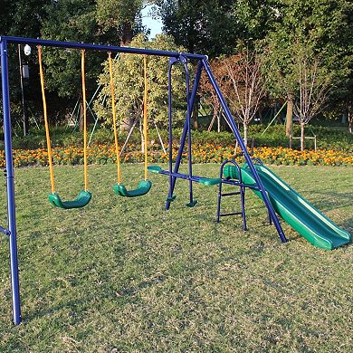 F.c Design A-frame Metal Swing Set With Slide - Durable Outdoor Play Equipment For Kids