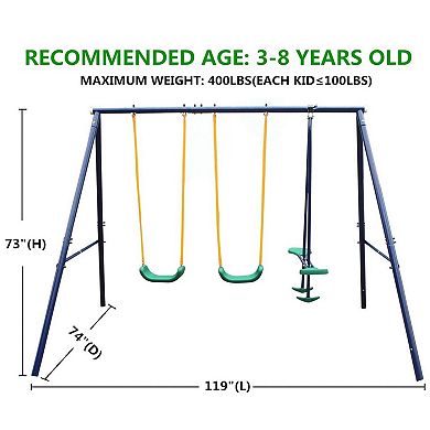 F.c Design Metal Swing Set Outdoor With Glider - Durable Playset For Kids, Toddlers, Children