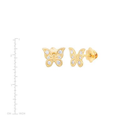 14k Yellow Gold Cubic Zirconium Butterfly Stud Earrings