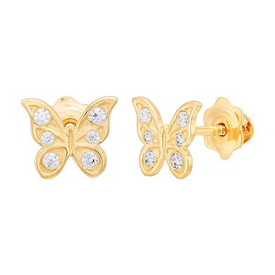 14k Yellow Gold Cubic Zirconium Butterfly Stud Earrings