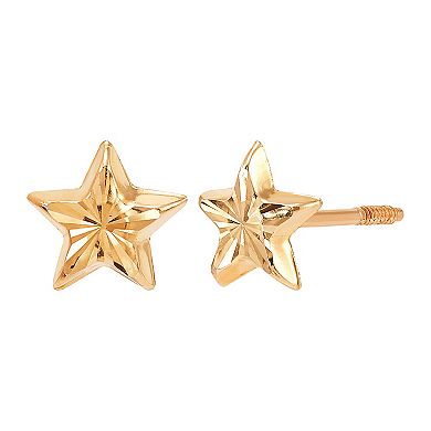 14k Yellow Gold Diamond Cut Star Stud Earrings