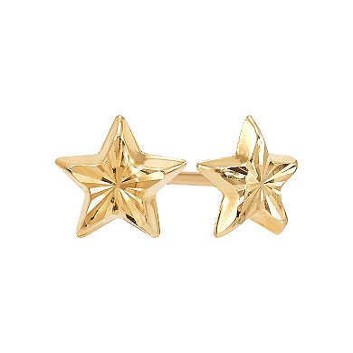 14k Yellow Gold Diamond Cut Star Stud Earrings