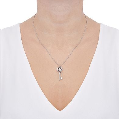 Sterling Silver Cubic Zirconium Heart Key Pendant Necklace