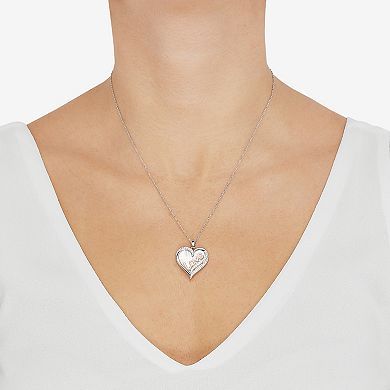 Sterling Silver Cubic Zirconia & Mother of Pearl "Love" Heart Pendant Necklace