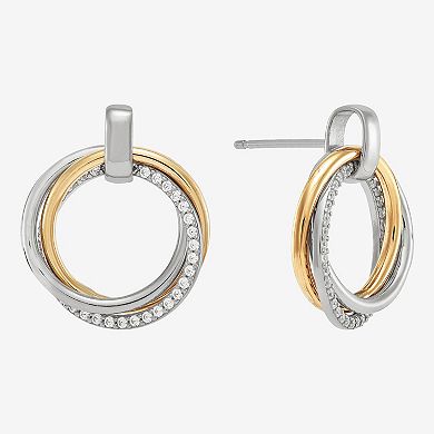 Sterling Silver & 10k Gold Two-Tone Cubic Zirconia Open Circles Drop Earrings