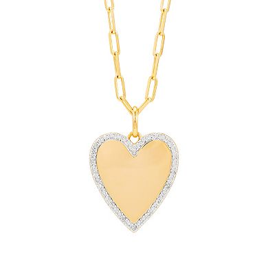 Two-Tone 1/10 Carat T.W. Diamond Heart Paperclip Chain Pendant Necklace