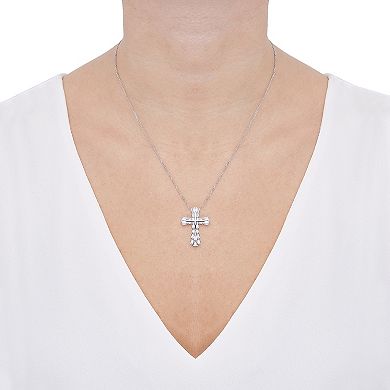 Sterling Silver Cubic Zirconia Baguette Cross Pendant Necklace