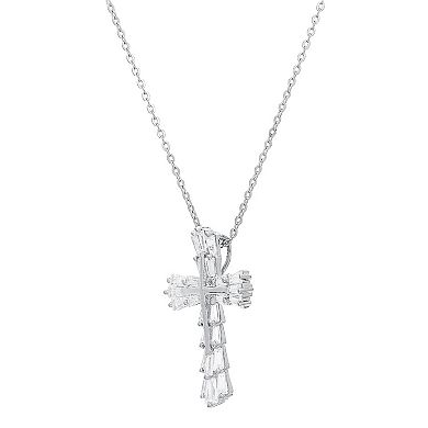 Sterling Silver Cubic Zirconia Baguette Cross Pendant Necklace