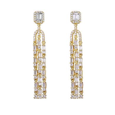 Gold Tone Cubic Zirconia Fringe Dangle Earrings