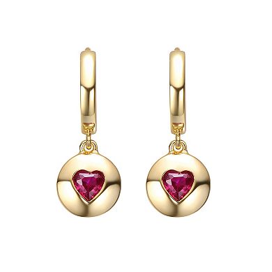 14k Gold Over Silver Red Cubic Zirconia Heart Dangle Earrings