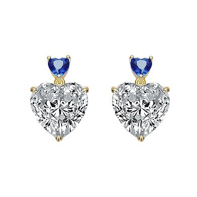 Gold Tone Cubic Zirconia Heart Two-Stone Stud Earrings