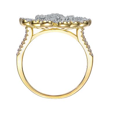 14k Gold Over Silver Cubic Zirconia & Diamond Accent Cluster Heart Petal Flower Ring